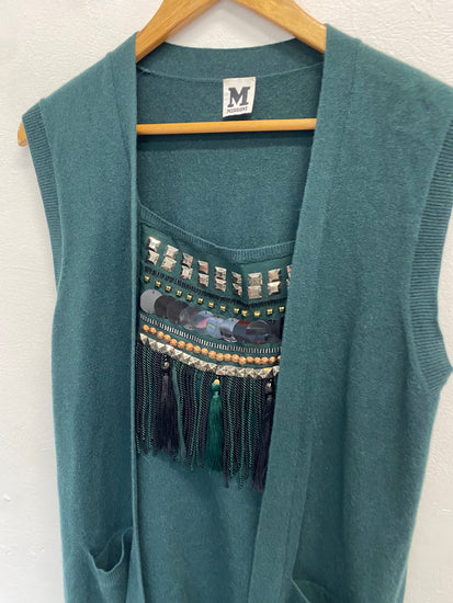Fabulous Missoni Tunic boho Dress UK 12 Dark Green tassel GM143