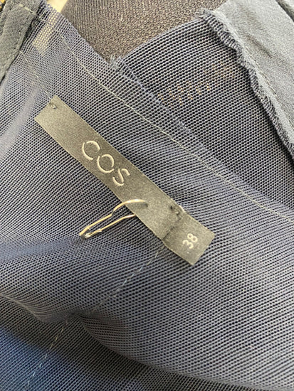 Fabulous Cos Dress Uk 10 Navy mesh ruched midi GM143