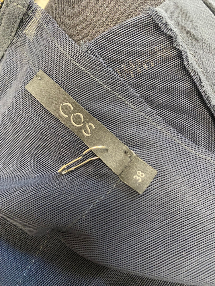 Fabulous Cos Dress Uk 10 Navy mesh ruched midi GM143