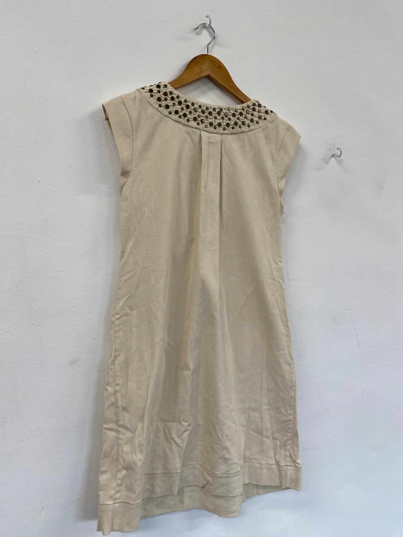 Fabulous Diane Von Furstenberg linen blend Dress UK12 Beige studded GM143