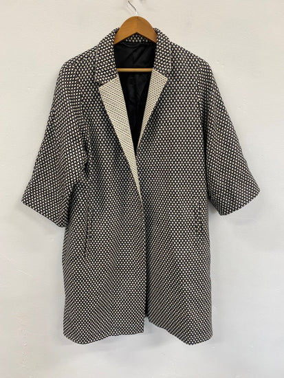 Fabulous Jigsaw pattern Coat UkM Black & cream Duster GM143