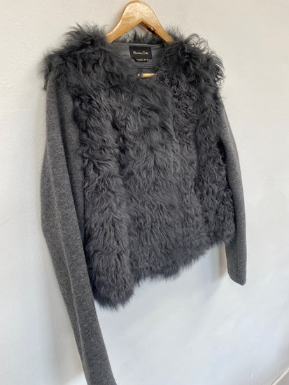 Fabulous Massimo Dutti real sheepskin Leather jacket UkXL Grey Soft wool sleeves GM143