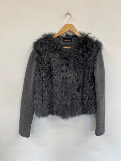 Fabulous Massimo Dutti real sheepskin Leather jacket UkXL Grey Soft wool sleeves GM143