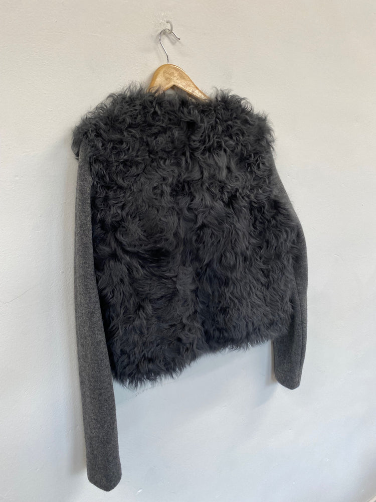 Fabulous Massimo Dutti real sheepskin Leather jacket UkXL Grey Soft wool sleeves GM143