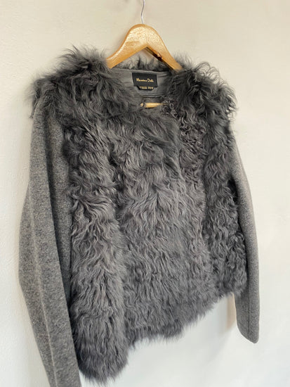 Fabulous Massimo Dutti real sheepskin Leather jacket UkXL Grey Soft wool sleeves GM143