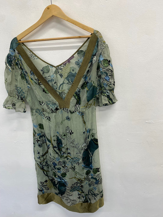 Fabulous Hale bob Dress UK M Green floral semi sheer GM143