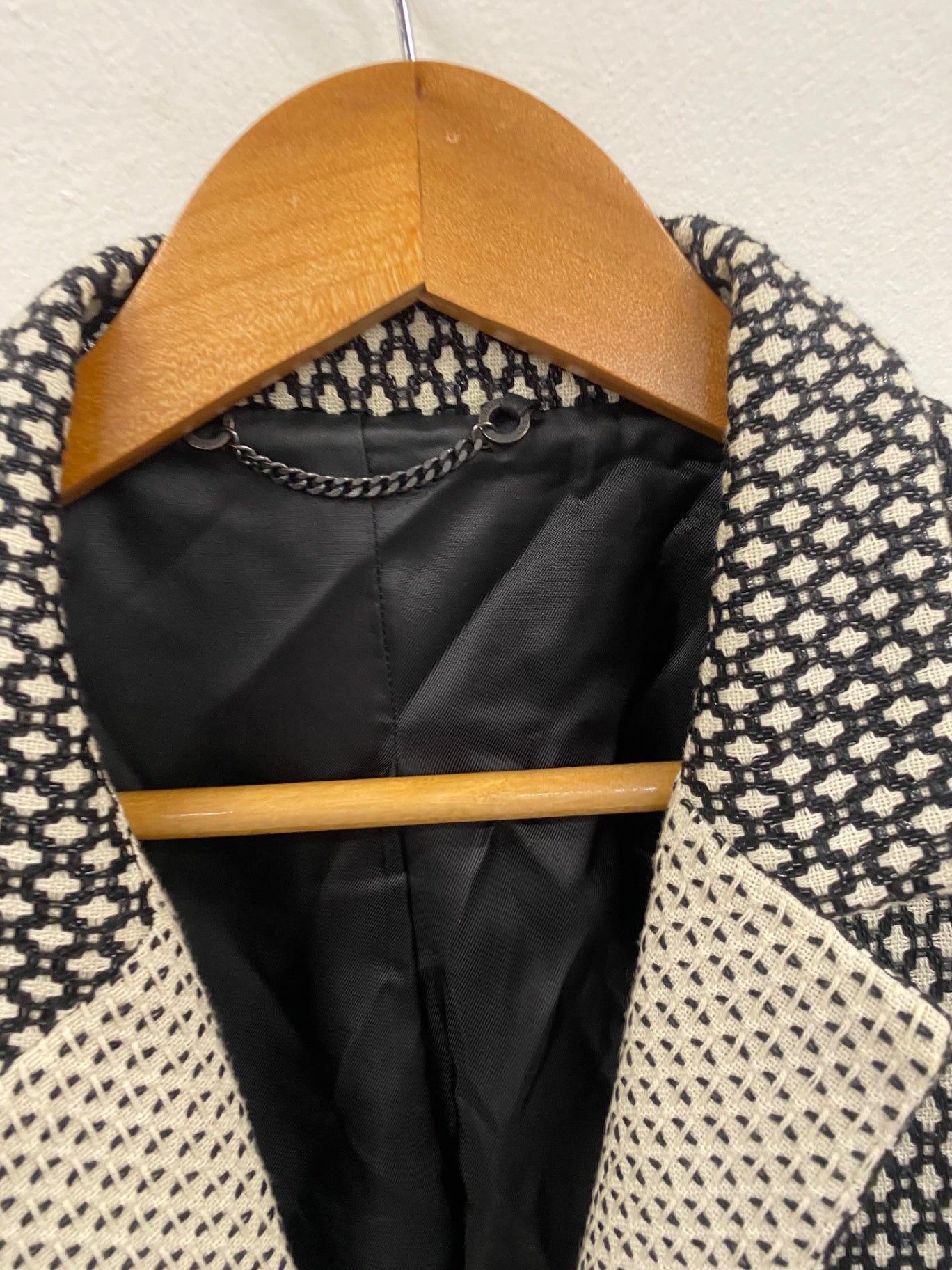 Fabulous Jigsaw pattern Coat UkM Black & cream Duster GM143