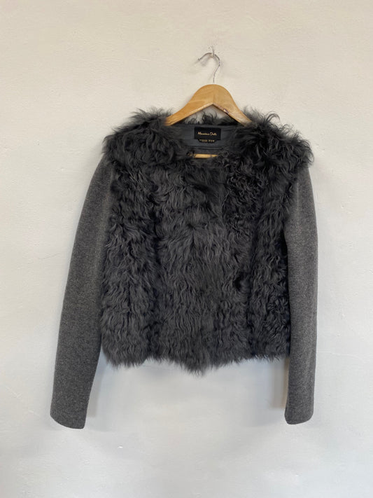 Fabulous Massimo Dutti real sheepskin Leather jacket UkXL Grey Soft wool sleeves GM143