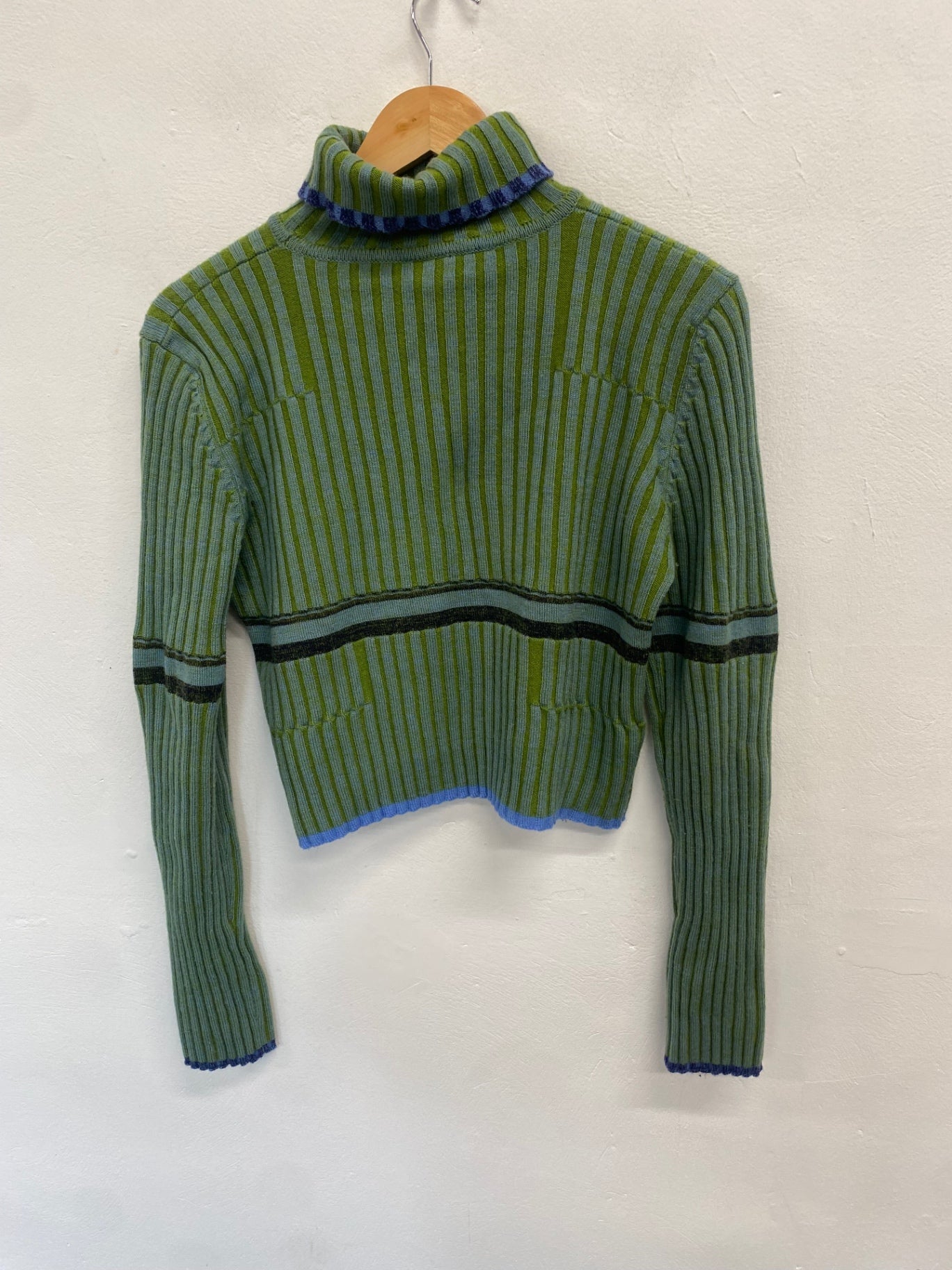 Fabulous Karen Millen Sweater UK 10 Blue green ribbed wool GM143