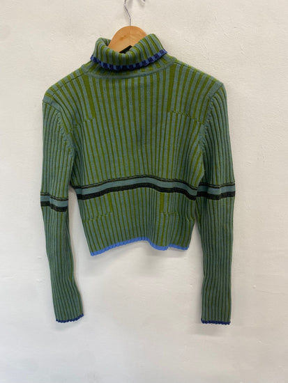 Fabulous Karen Millen Sweater UK 10 Blue green ribbed wool GM143