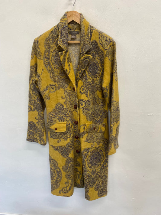 Fabulous KENAR Overcoat UK M Yellow paisley GM143