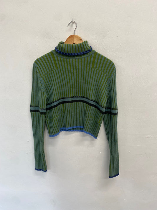 Fabulous Karen Millen Sweater UK 10 Blue green ribbed wool GM143