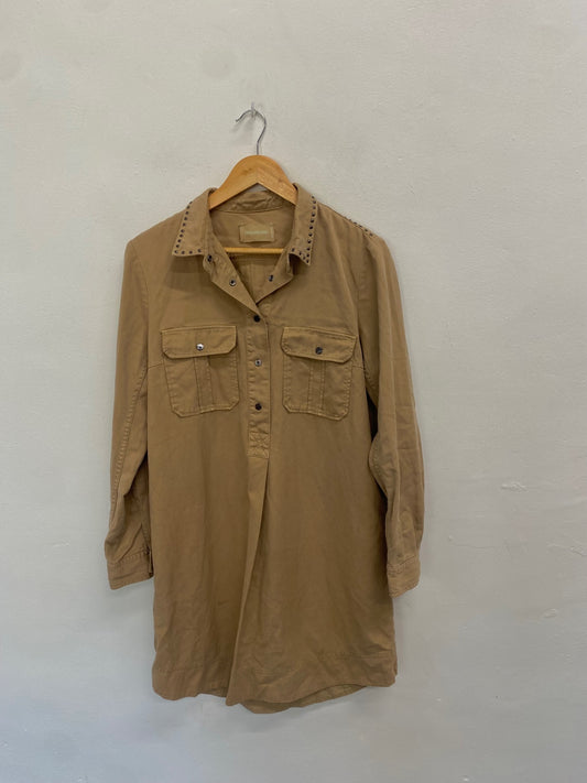 Fabulous Zadig & Voltaire Shirt Dress UK 12 Beige studded GM143