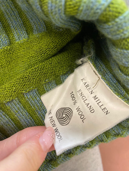 Fabulous Karen Millen Sweater UK 10 Blue green ribbed wool GM143