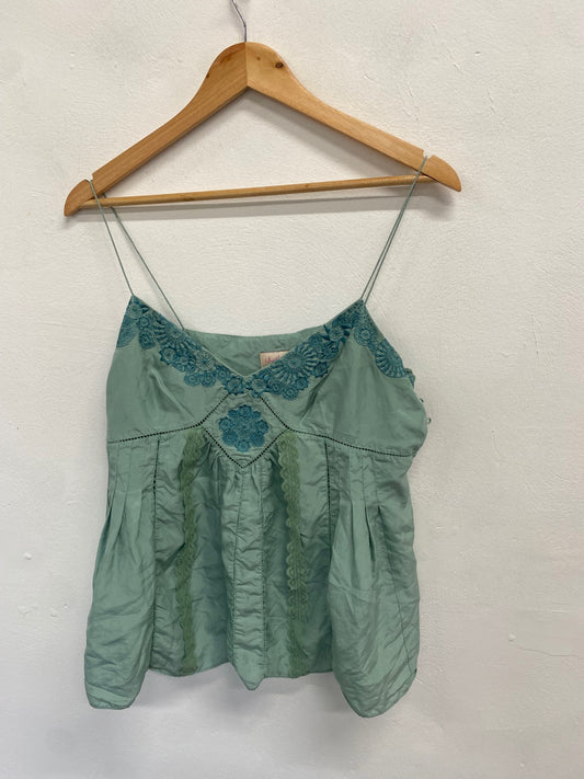 Fabulous Whistles Cami UK 14 Green broderie silk GM143