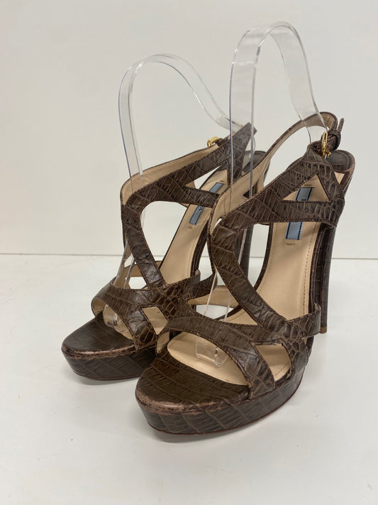 Fabulous Prada platform cut out Moc croc Sandals Uk7 Brown GM143