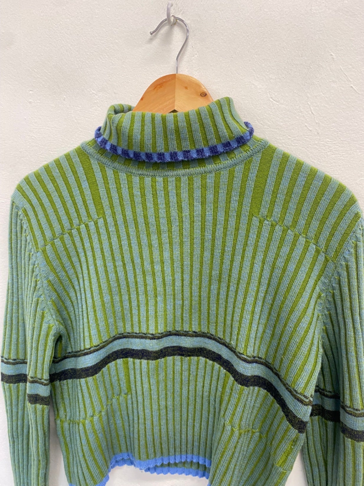 Fabulous Karen Millen Sweater UK 10 Blue green ribbed wool GM143
