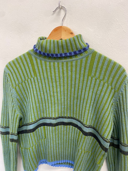 Fabulous Karen Millen Sweater UK 10 Blue green ribbed wool GM143