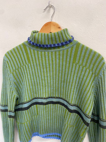 Fabulous Karen Millen Sweater UK 10 Blue green ribbed wool GM143