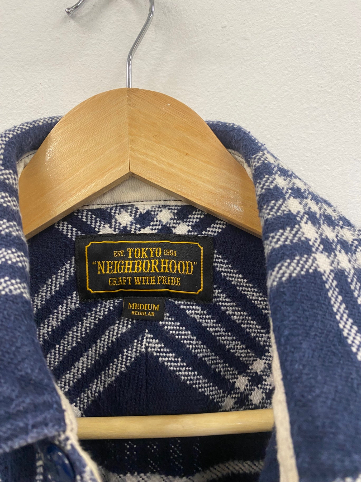 Fabulous Neighborhood lumberjack plaid Shirt UkM Navy & White ZB458