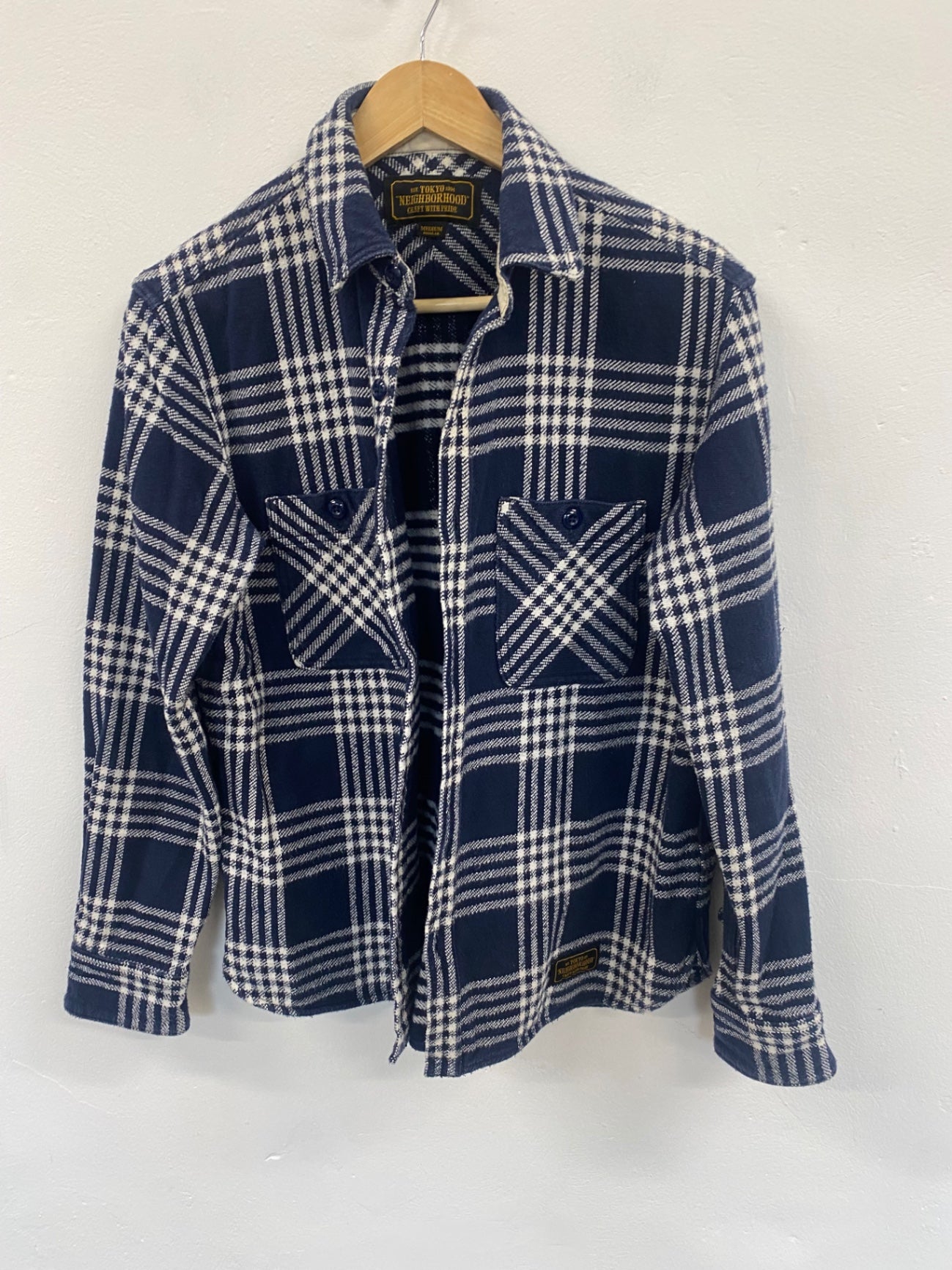 Fabulous Neighborhood lumberjack plaid Shirt UkM Navy & White ZB458