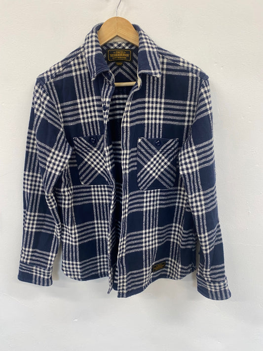 Fabulous Neighborhood lumberjack plaid Shirt UkM Navy & White ZB458