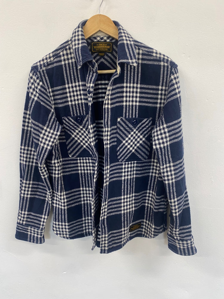 Fabulous Neighborhood lumberjack plaid Shirt UkM Navy & White ZB458