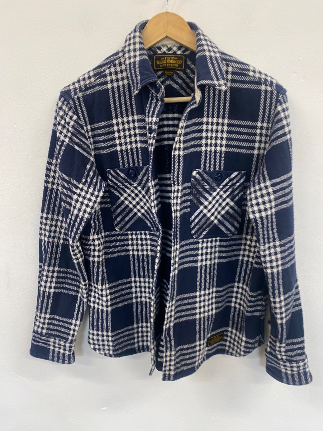 Fabulous Neighborhood lumberjack plaid Shirt UkM Navy & White ZB458