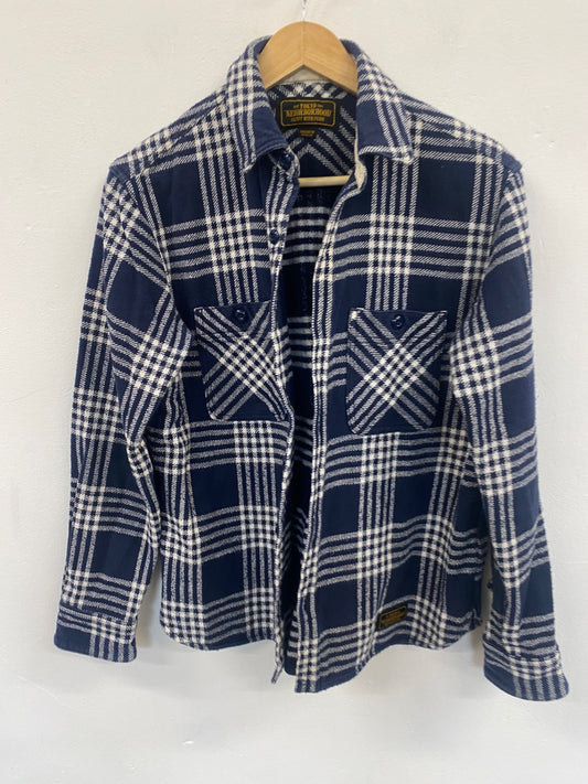 Fabulous Neighborhood lumberjack plaid Shirt UkM Navy & White ZB458