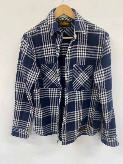 Fabulous Neighborhood lumberjack plaid Shirt UkM Navy & White ZB458