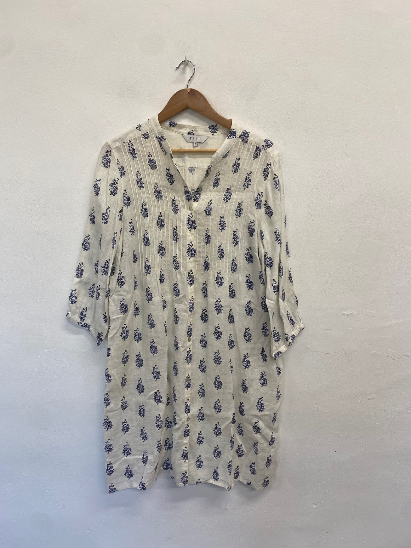 Fabulous EAST Dress UK L Cream blue paisley linen gc459