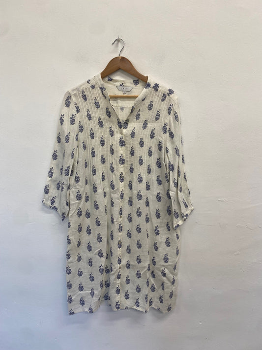Fabulous EAST Dress UK L Cream blue paisley linen gc459