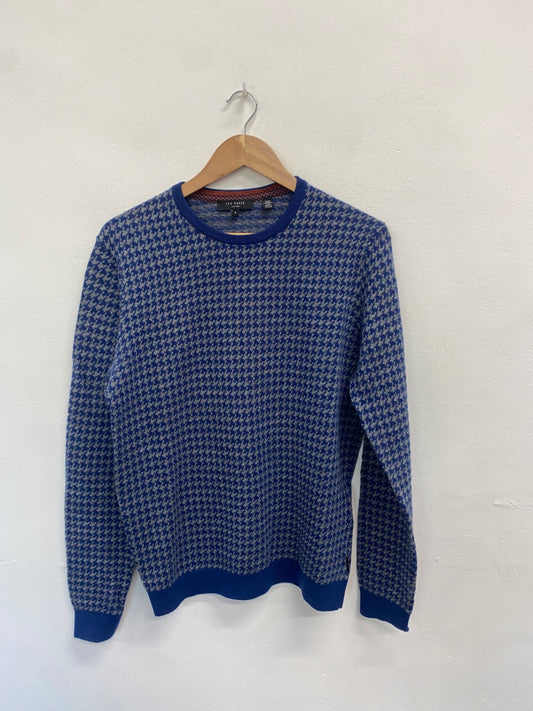 Fabulous Ted Baker Sweater UK M Blue houndstooth wool blend ZB458