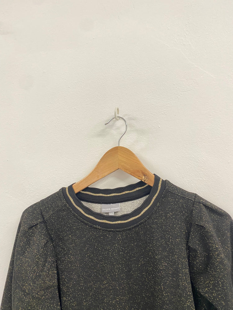 Fabulous Oliver Bonas Jumper mini Dress Uk 6 Black gold metallic SW461