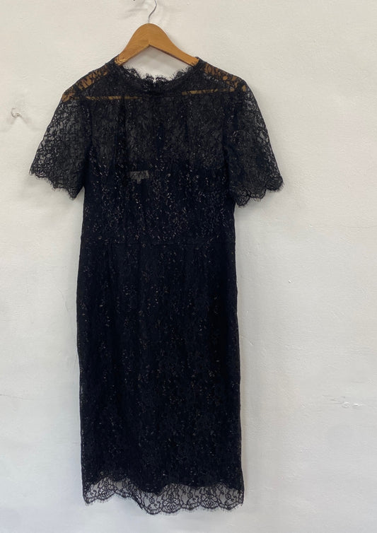 Fabulous HOBBS etheral lace party Dress UK 12 Black sparkle SW461