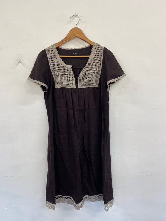 Fabulous HOBBS linen boho cottage core Dress UK 12 Brown beige SW461