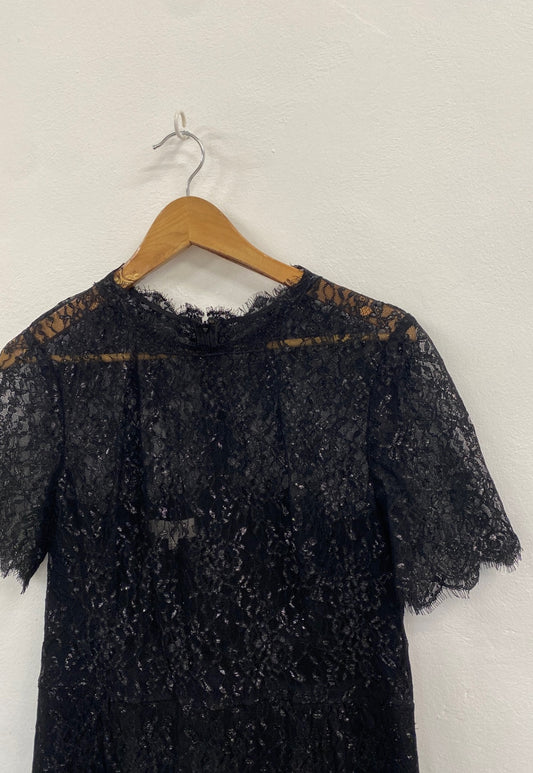 Fabulous HOBBS etheral lace party Dress UK 12 Black sparkle SW461