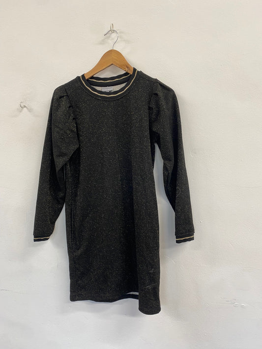 Fabulous Oliver Bonas Jumper mini Dress Uk 6 Black gold metallic SW461