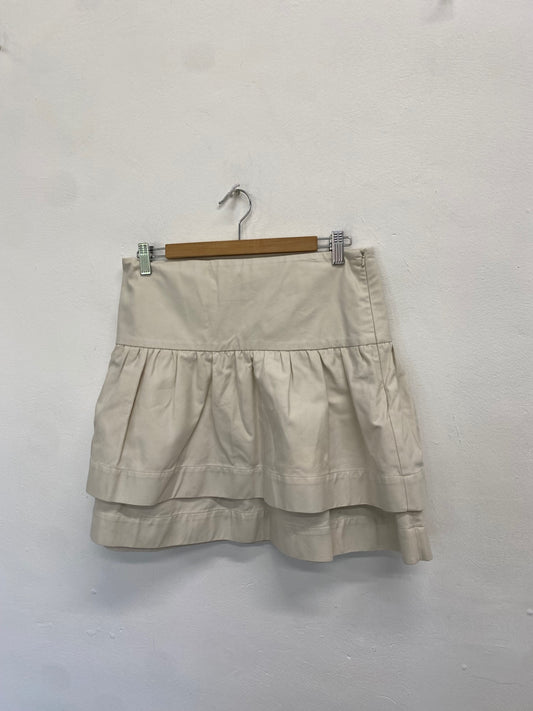 Fabulous REISS Mini Skirt ruffle tiered UK 12 Cream y2k PS462
