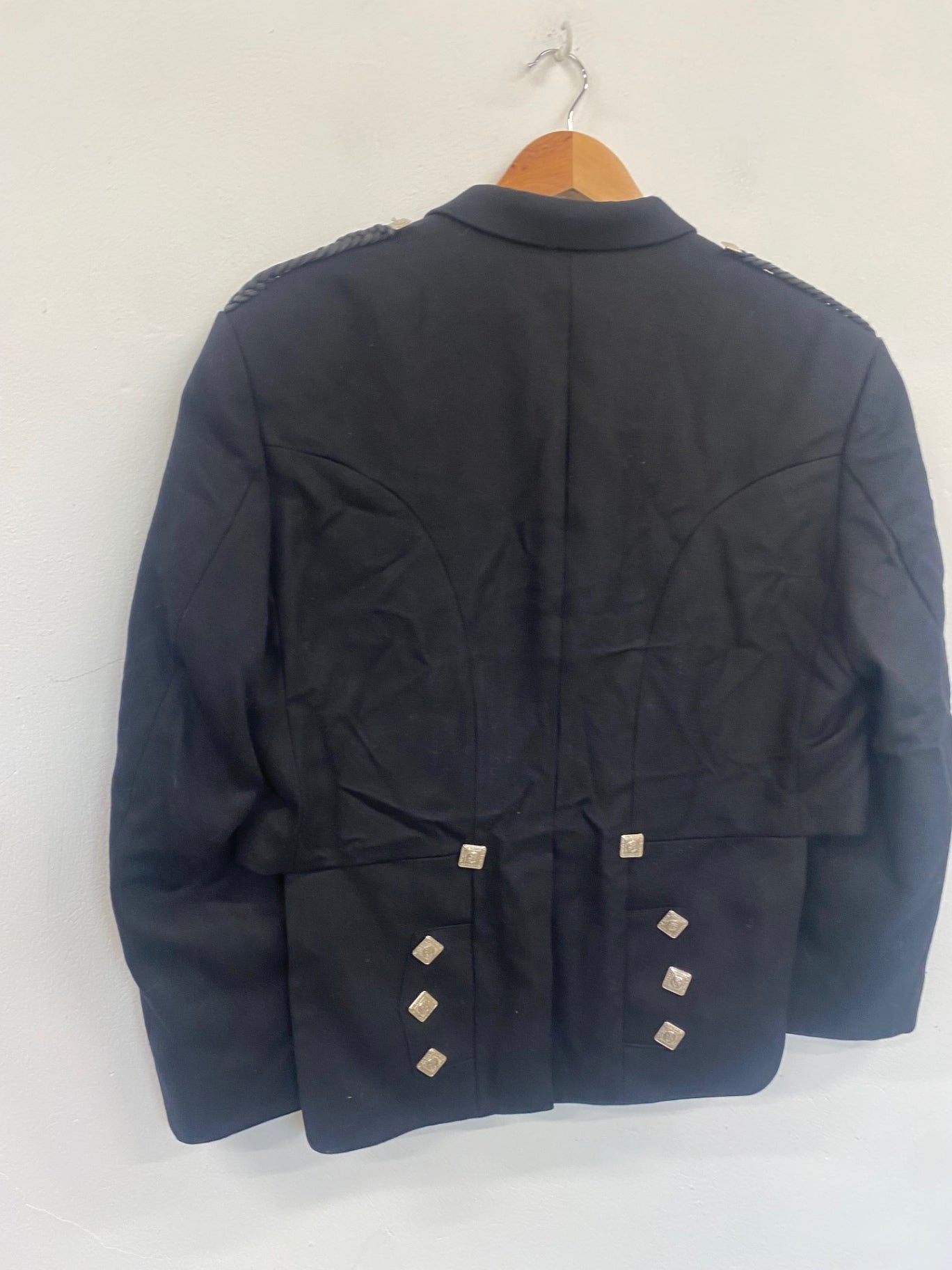 Fabulous Scottish Prince Charlie Kilt Jacket 44S Black Wool Ex hire #504 MD001