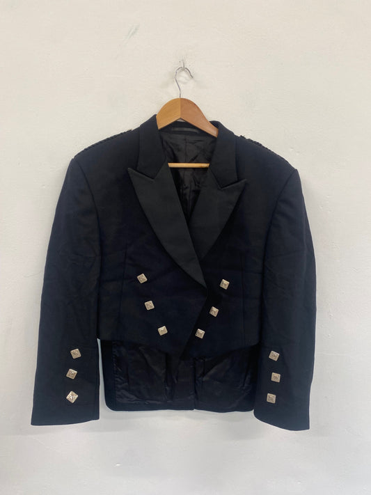 Fabulous Scottish Prince Charlie Kilt Jacket 44S Black Wool Ex hire #504 MD001