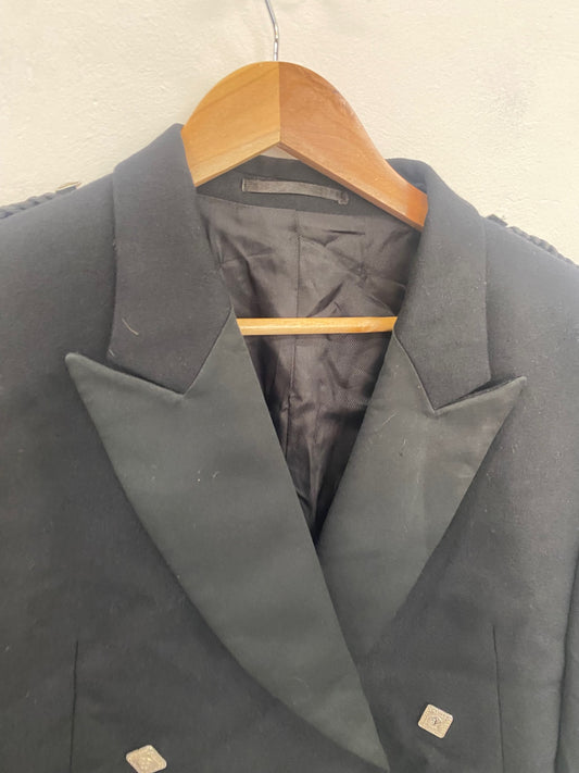 Fabulous Scottish Prince Charlie Kilt Jacket 44S Black Wool Ex hire #504 MD001