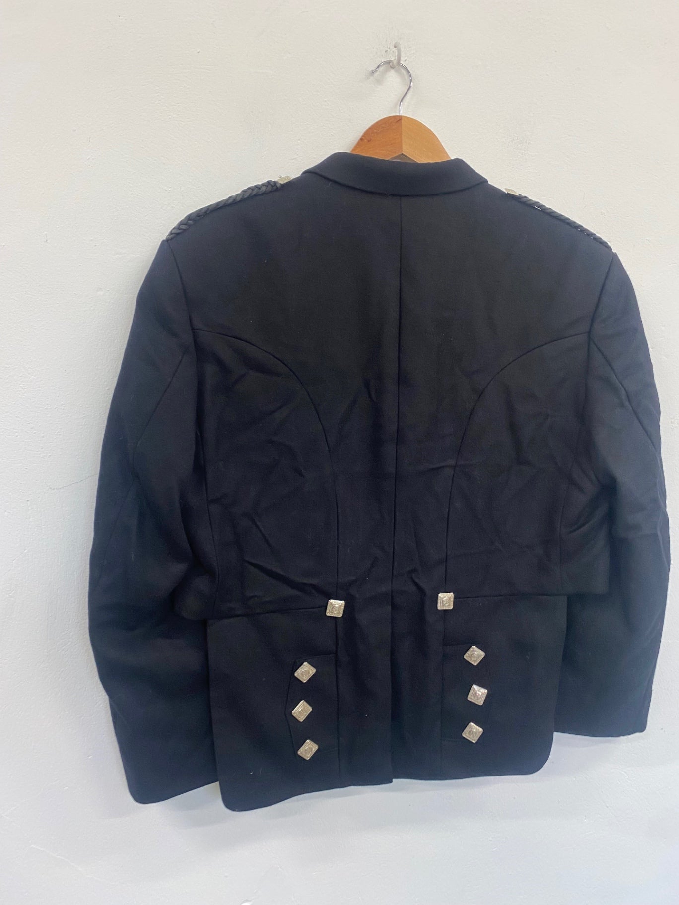Fabulous Scottish Prince Charlie Kilt Jacket 44S Black Wool Ex hire #504 MD001