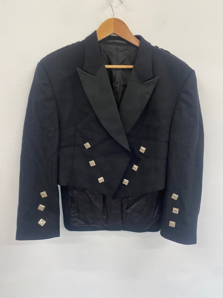 Fabulous Scottish Prince Charlie Kilt Jacket 44S Black Wool Ex hire #504 MD001