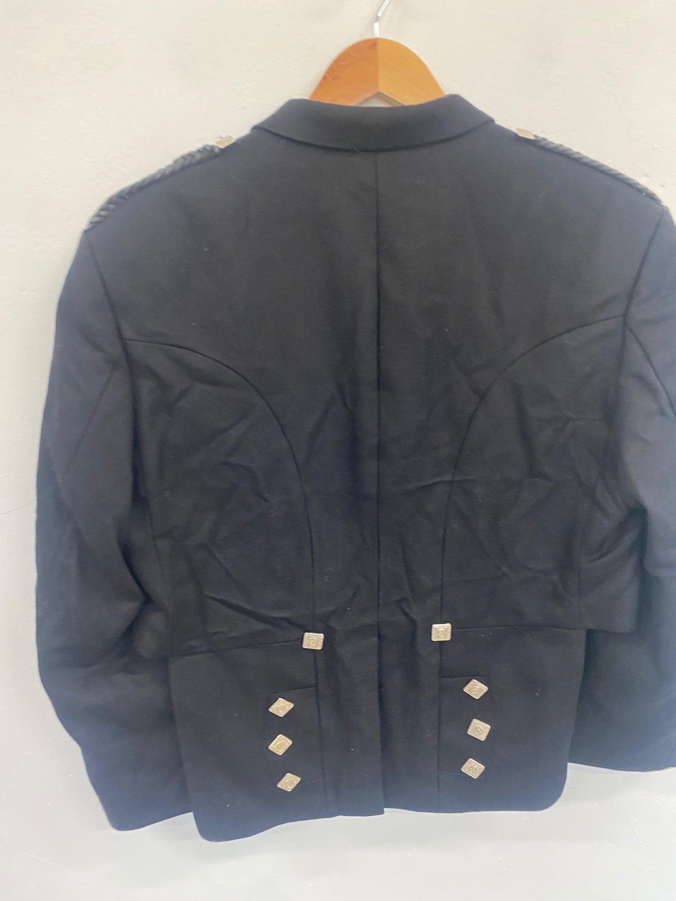 Fabulous Scottish Prince Charlie Kilt Jacket 44S Black Wool Ex hire #504 MD001