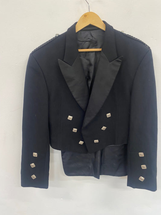 Fabulous Scottish Prince Charlie Kilt Jacket 42S Black ex hire #503 MD001