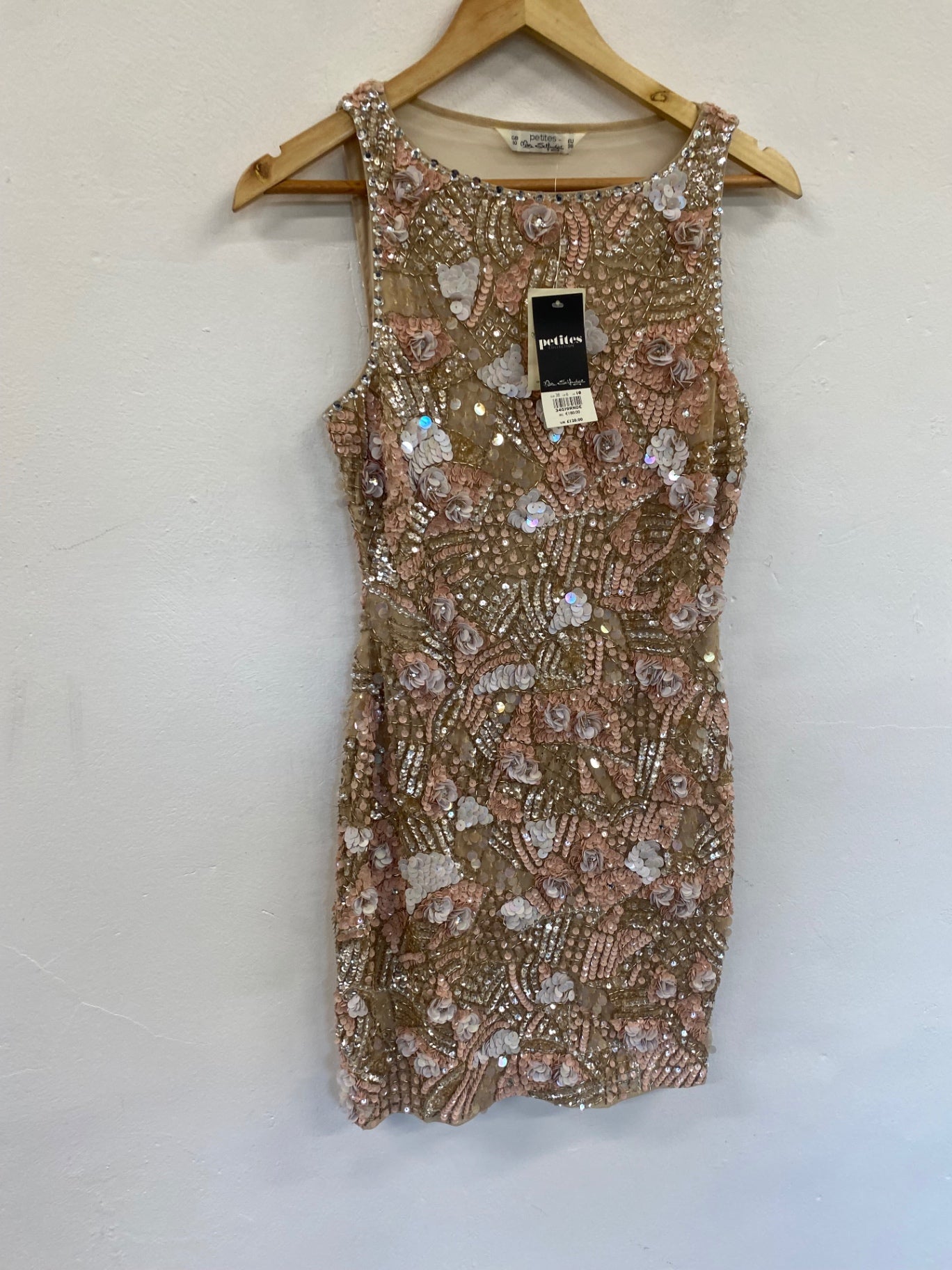 Fabulous Miss Selfridge Floral embellished Dress UK10 petite Gold & Peach JF463 