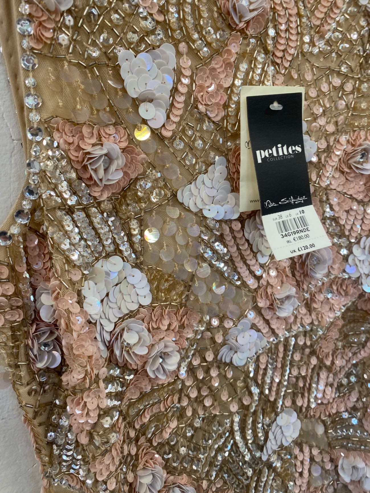Fabulous Miss Selfridge Floral embellished Dress UK10 petite Gold & Peach JF463 