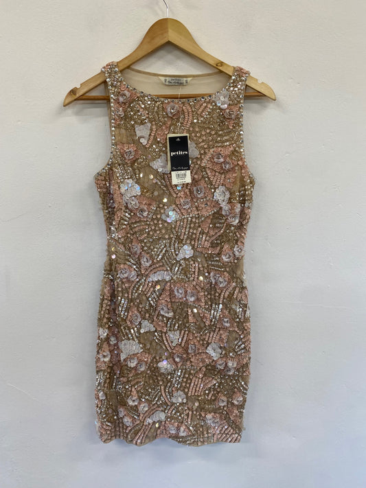 Fabulous Miss Selfridge Floral embellished Dress UK10 petite Gold & Peach JF463 
