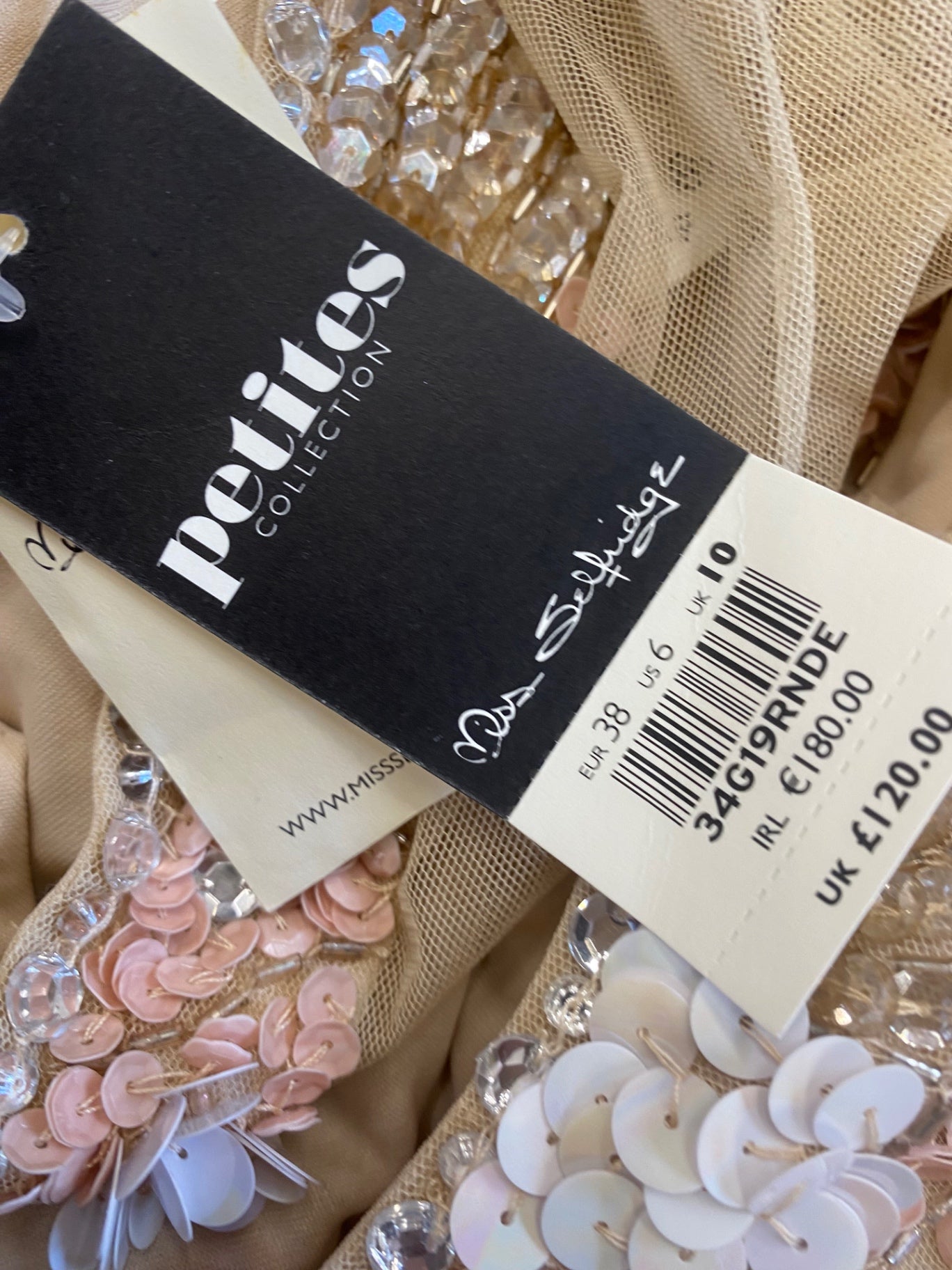 Fabulous Miss Selfridge Floral embellished Dress UK10 petite Gold & Peach JF463 